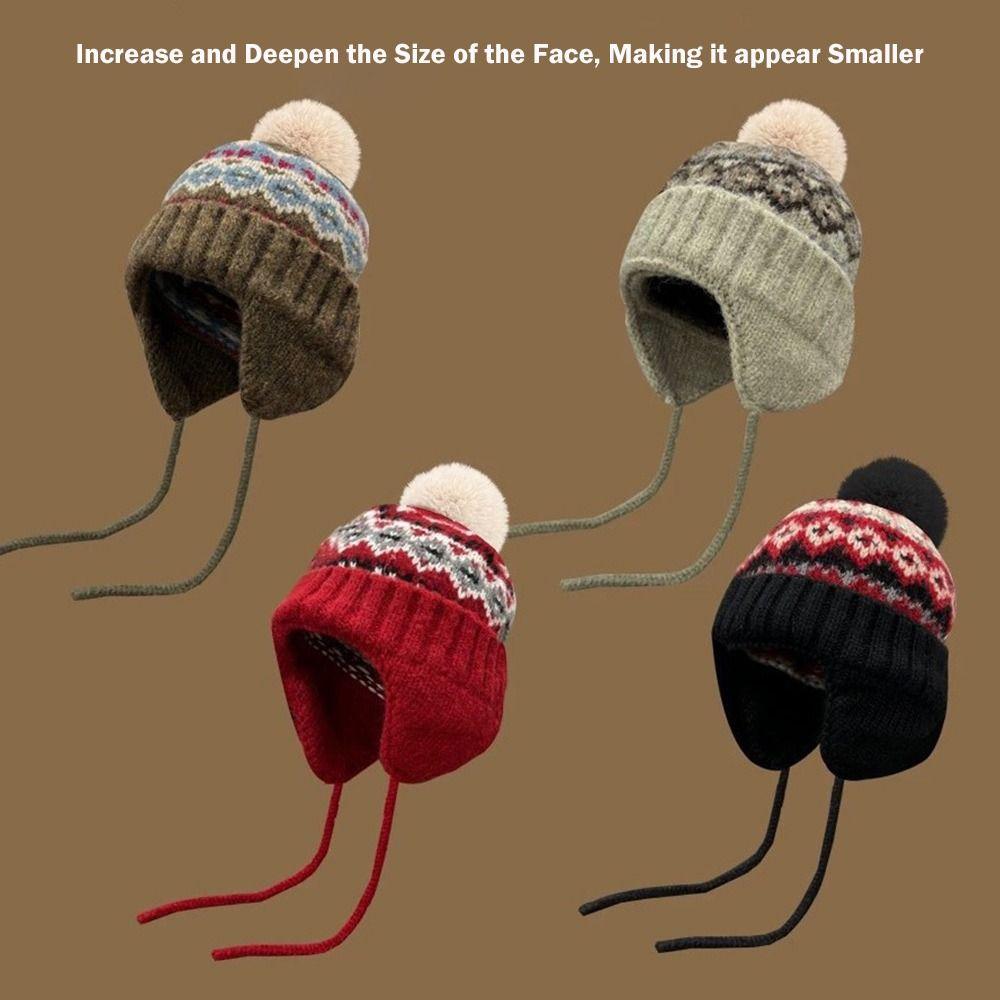 Ear Protection Knitted Cap Warm Beanie Hats Fashion Bomber Hat  for Women
