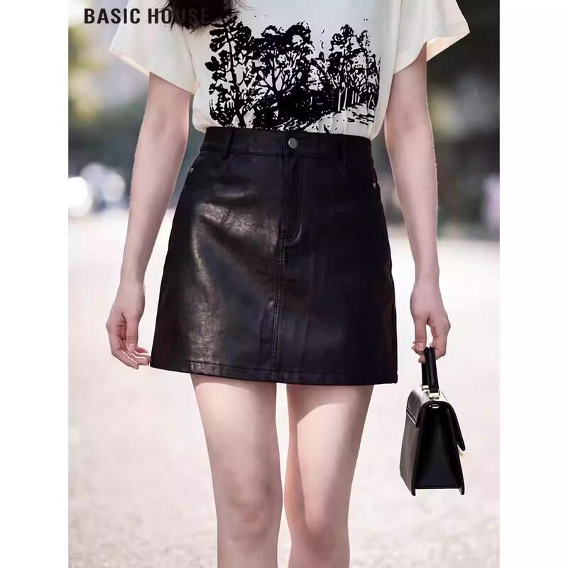 Basic House Women s A-line Faux Leather Mini Skirt XL