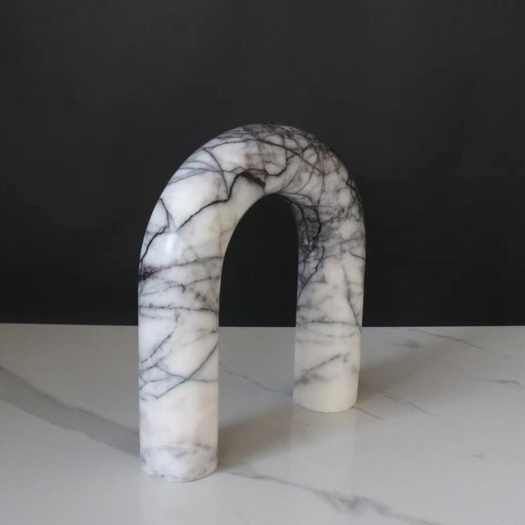 Natural Marble Sculpture Geometric Arch Semicircular Arch Ornament Yellow Cave Stone Decorative Figurines Living Room Decoration