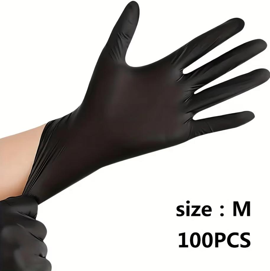 100pcs Black Nitrile Disposable Gloves - Waterproof Durable Non-Medical Gloves S/M/L/XL for Kitchen Bathroom Home Cleaning