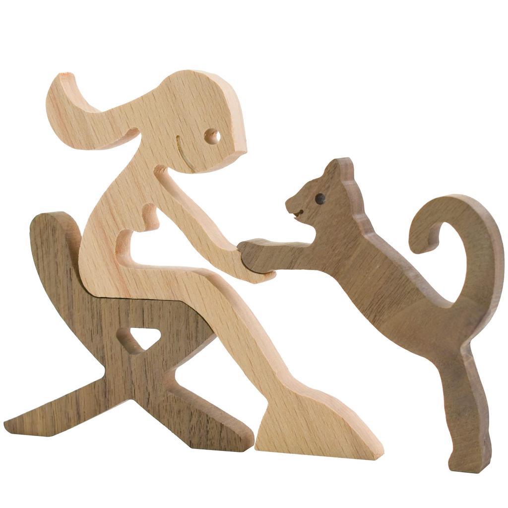 Enkrio Wooden Cat Nordic Home Wood Pet Office Use and Figurine, Sculpture, Style, Decor, Decor, Crafts, Ornament, Lover's Gift, Cute, Women's, (Cat