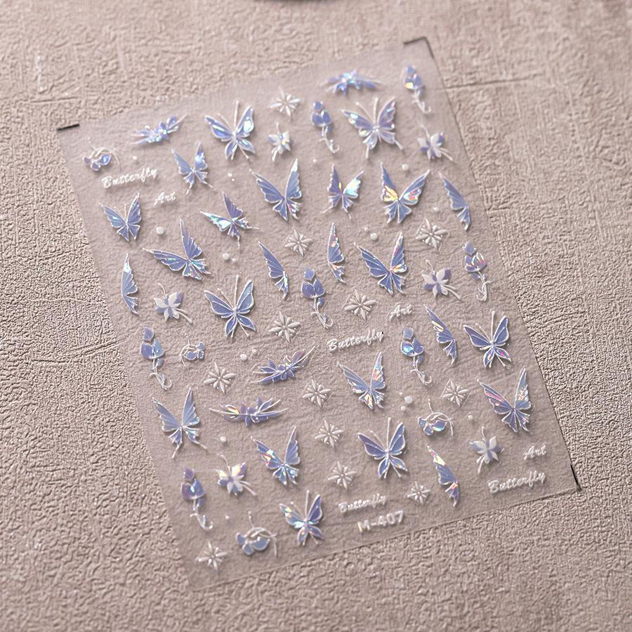 1Pcs 5D Embossed Aurora Butterfly Nail Art Stickers Self Adhesive Decals For Nails Decoration DIY 3D Acrylic Nail Supplies Parts