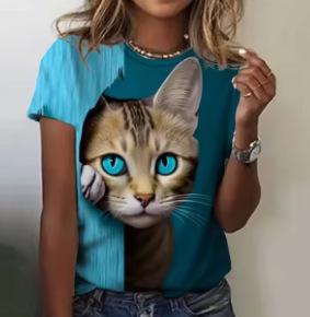 Fashion Women's T-Shirt Printed Kawaii Cat Pattern Short Sleeve Crew Neck Top Summer Outdoor Casual Street