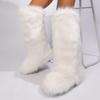 Womens Knee High Fuzzy Faux Fur Boots - Soft, Warm, and Comfortable Slip-on Design with Flat He Ladies Plush Warm Platform Shoes