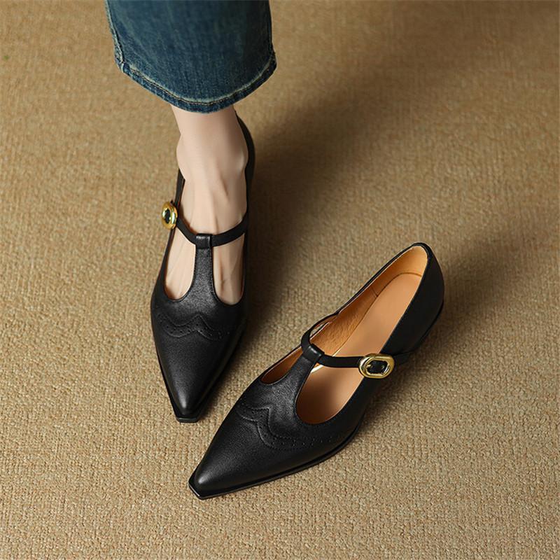 Fashion NEW Spring Autumn Genuine Leather Women Shoes Fashion Pointed Toe Shoes for Women Brogue Designs Women Pumps Mary Jane Shoes
