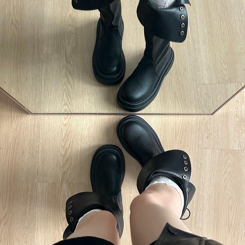 Black but knee boots women's 2025 new autumn thick-soled heightened two wear versatile tall stacked knight boots