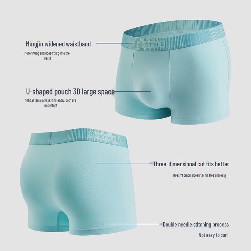 Nanjiren Men's Cotton Antibacterial Mid-Waist Boxer Briefs