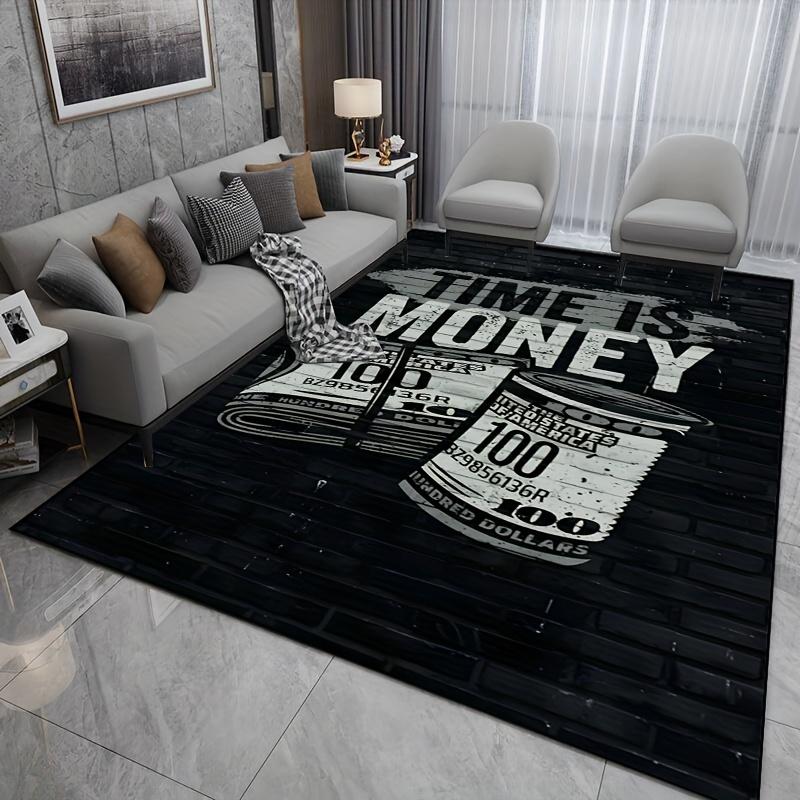 TIME IS MONEY Pop Art Area Rug, $100 Bill Non-Slip Machine Washable Floor Mat for Living Room Bedroom Office Home Decor