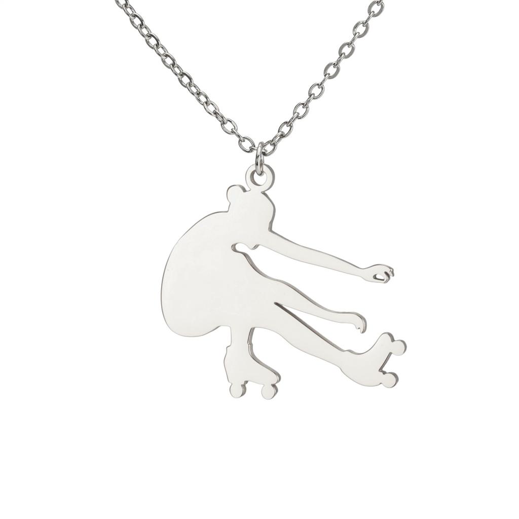Minimalist Titanium Steel Cut Inline Skating Action Pendant Necklace
