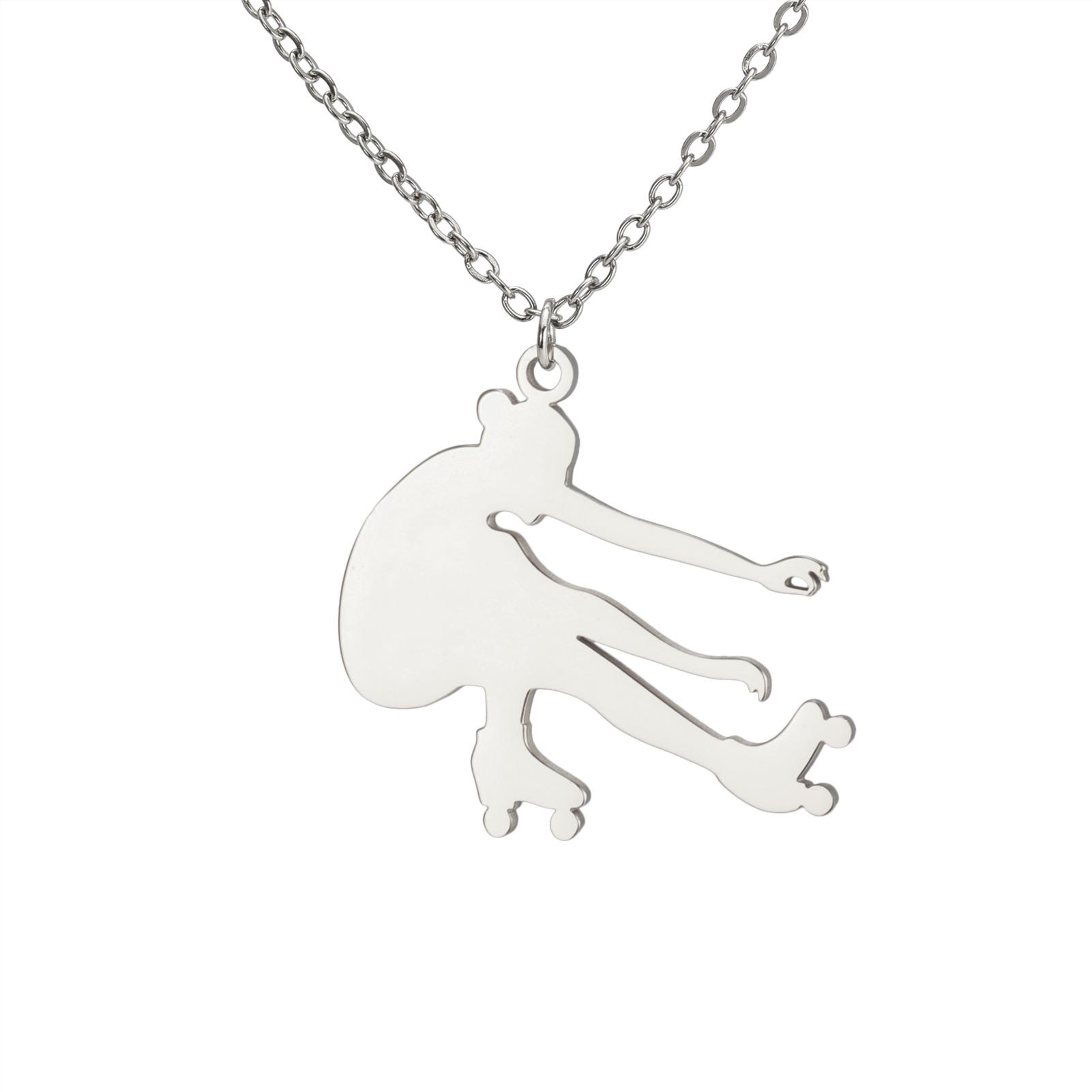 Minimalist Titanium Steel Cut Inline Skating Action Pendant Necklace
