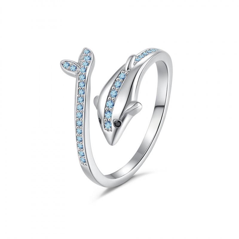 European & American Fashion Elegant Blue Dolphin Zircon Adjustable Ring for Women Adjustable платиновый