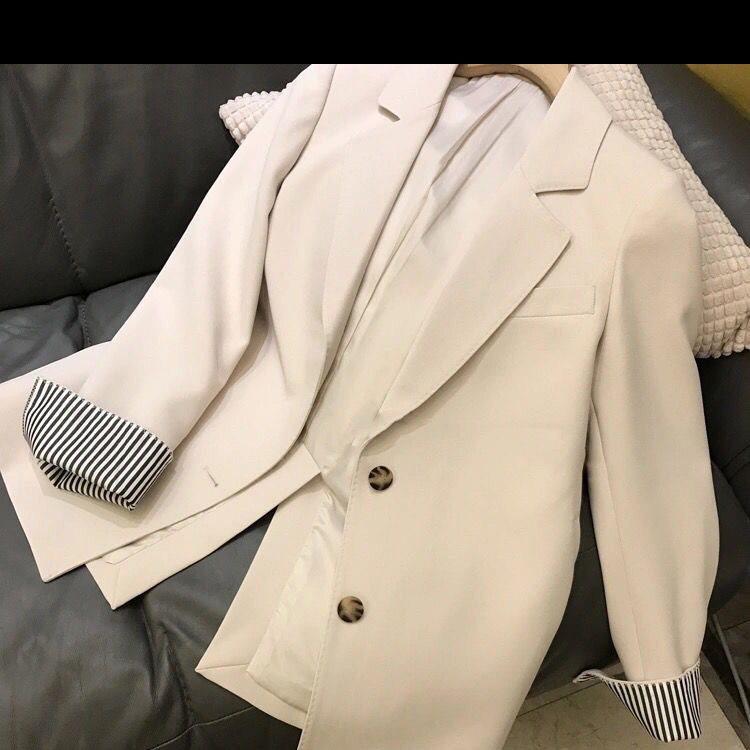 Women's Khaki or Black Blazer: New 2021 Korean Style, Casual, Loose Fit, for Spring and Autumn