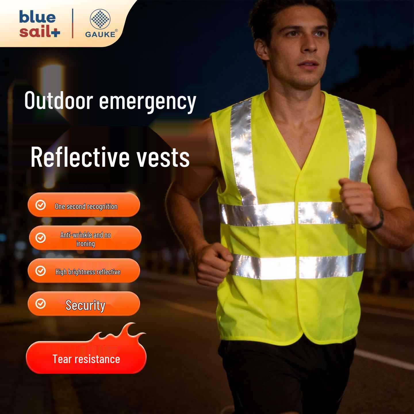 

Blue Sail High-Visibility Reflective Running Vest - Lightweight, Breathable, and Safe for Night Runs