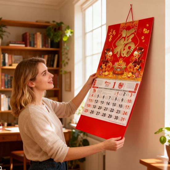 2026 Chinese Hanging Calendar Year of Horse Wall Calendar Lunar Monthly Planner for Chinese New Year Home Office Restaurant Decor