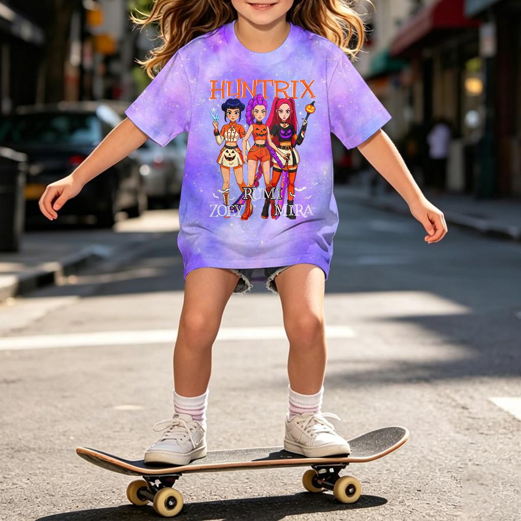 Girls Halloween Short Sleeve T-Shirt for Kids, Print, Loose Fit Casual Cotton Tee, Comfortable Top for Daily Wear