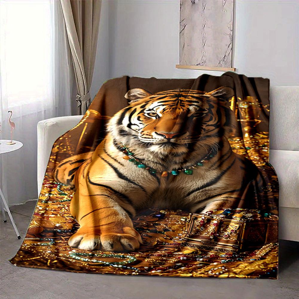 1PC Tiger Treasure Chest Blanket, Soft Warm All-Season Throw for Sofa, Bed, Car, Office, Vibrant Colorful Design, Durable & Cozy Gift for Home Decor,