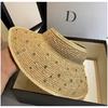 Trendy Summer Luxury Rhinestone Sun Hat, Straw Hat, Sun Protection Hat, Wide-brimmed Beach Hat, Raffia Empty-top Hat