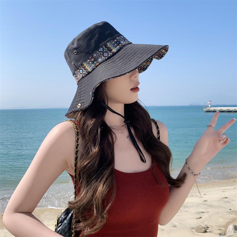 

Women s Sun Protection Hat, Sunshade, Personalized Sun Hat, Retro Ethnic Style Bucket Hat, Korean-style Wide-brim Hiking Hat чёрный