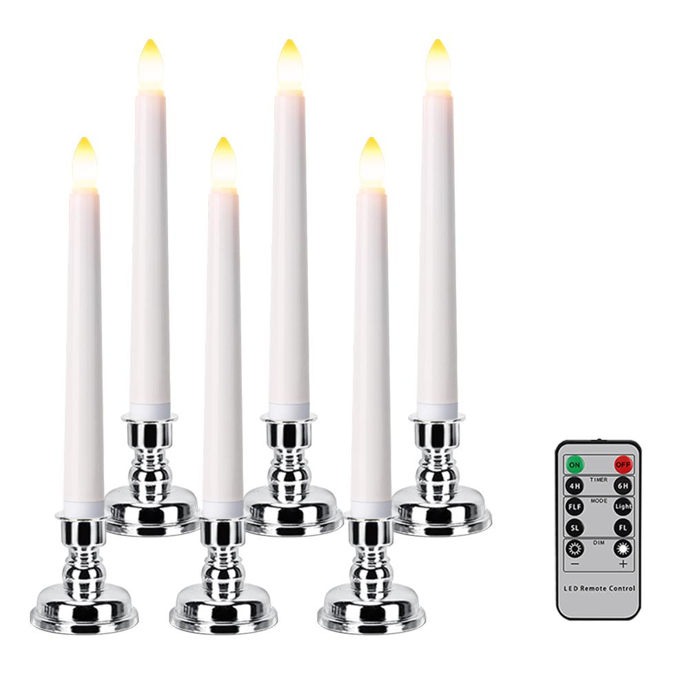 LED Kerze mit zeitgesteuerter Fernbedienung und Kerzenständer, flammende, flackernde Fensterkerze, Weihnachtsdeko, Kerzenlampe