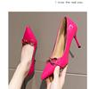 Women 7cm 10cm High Heels Wedding Bridal Replica Pumps Lady Scarpins Metal Chain Buckle Low Heels Stiletto Nude Green Prom Shoes