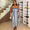 In Stock, European and American Women's Clothing Summer New Fashionable and Elegant Suspender Tube Top Striped Pendulum Dress
