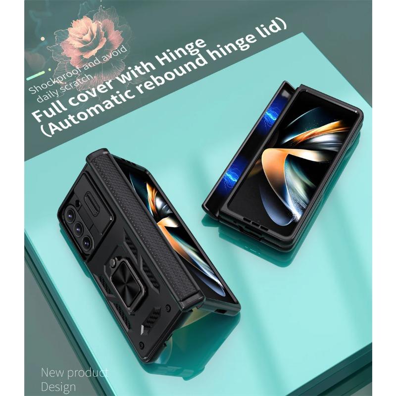 Hinge Protection Phone Case for Samsung Galaxy Z Fold 6 5G Heavy Duty Protective Cover with 360° Magnetic Ring Stand Kickstand