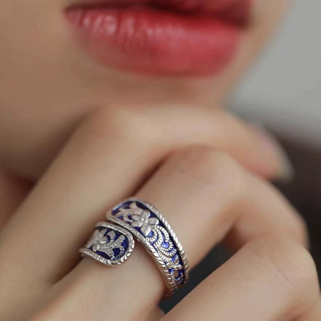 Chinese Style Flower Pattern Adjustable Open Rings For Women Fashion New Jewelry Gift Party Daily Wholesale Anillos