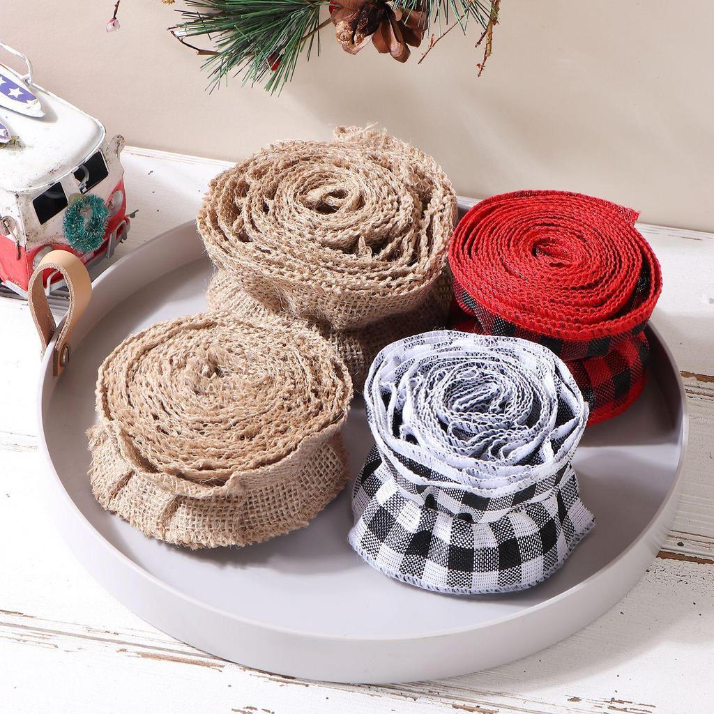 Festive Burlap Ruffled Plaid Ribbon: Red/Black & Black/White