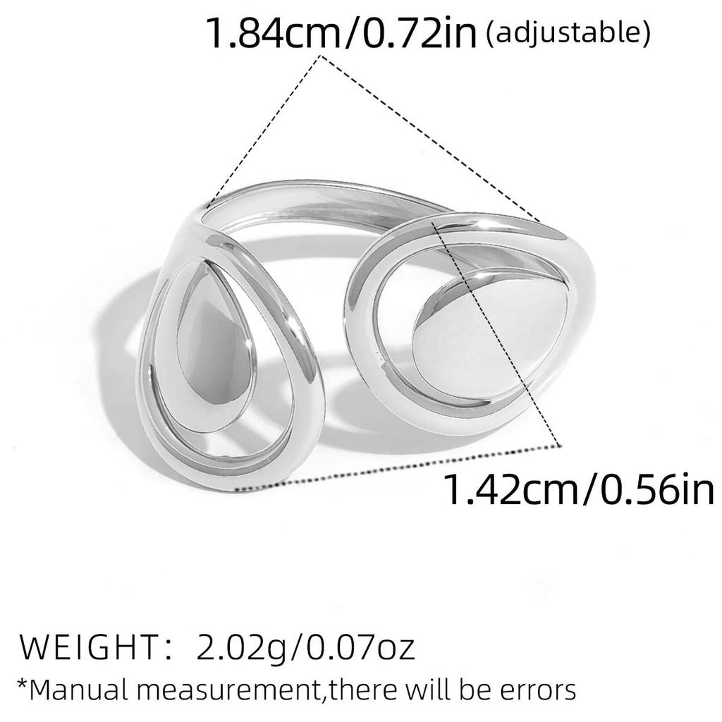 Simple Cutout Metal Smooth Stainless Steel Set Ring Women's  Water Drop Opening Adjustable Thick Ring Party Jewelry Gift