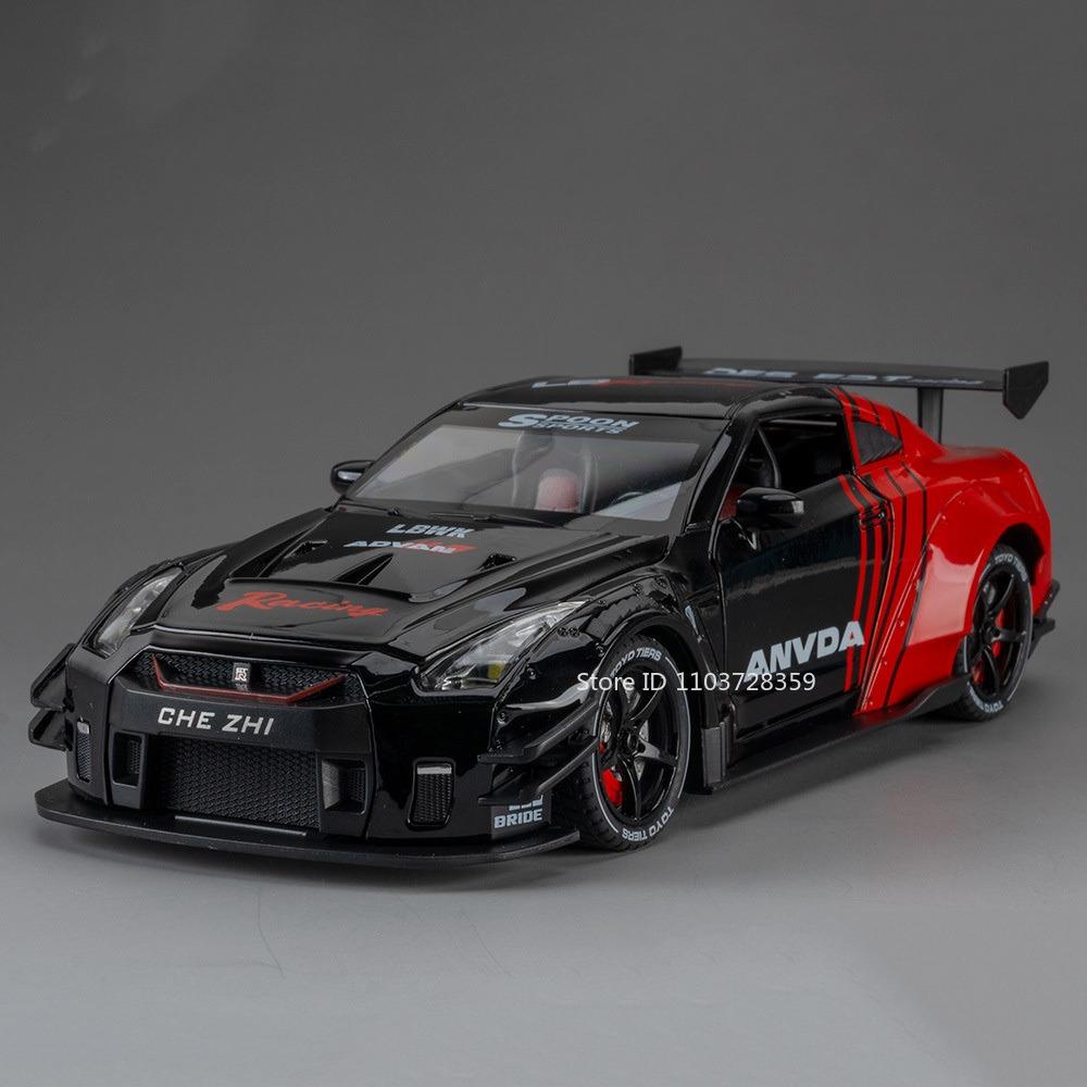 

1:24 Spray GTR Sports Car Toy Models Alloy Diecast GTR-R34 Supercars Sound Light Doors Opened Pull Back Racing Cars Kids Gifts