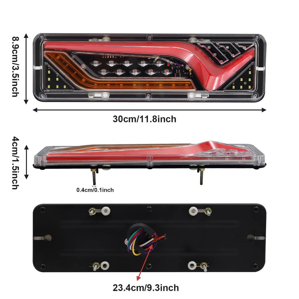Aoling Truck Tail Red Sequential Turn Rear Light for Tractors and 2 Pieces Lights, 24V, High/Low, Brake, Small, White, Reverse, Yellow, Signals,