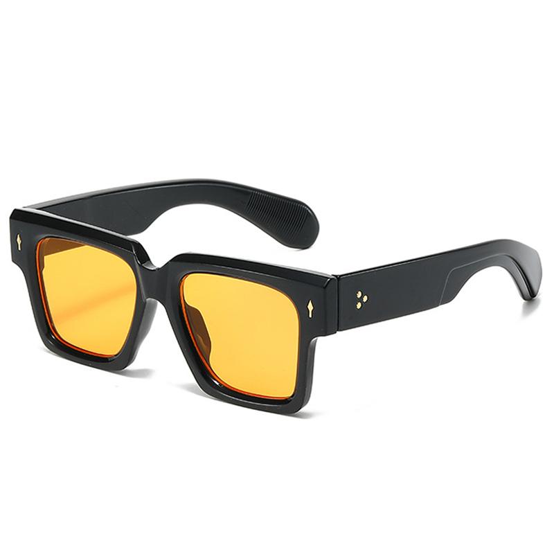 SO&EI Oversized Square Women Luxury Sunglasses Fashion Rivets Decoration Eyewear Shades UV400 Men Yellow Blue Sun Glasses