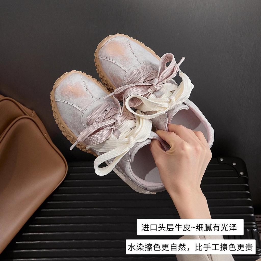 7CM Inner Height Increase Soft Leather German Training Shoes Small Thick-soled Casual Versatile Forrest Gump Shoes Pair of Shoelaces Sports Dad Shoes