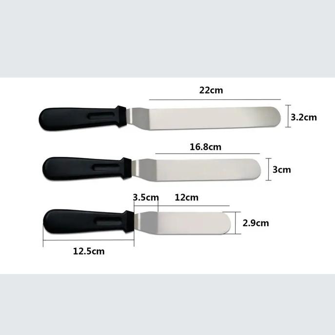 Color Boxed Stainless Steel Cake Spatula Three-Piece Set Baking Curved Kiss Knife Cream Spatula