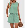 Women's Fashionable Sleeveless Top Solid Color High Waist Shorts Casual Two-piece Set for Women