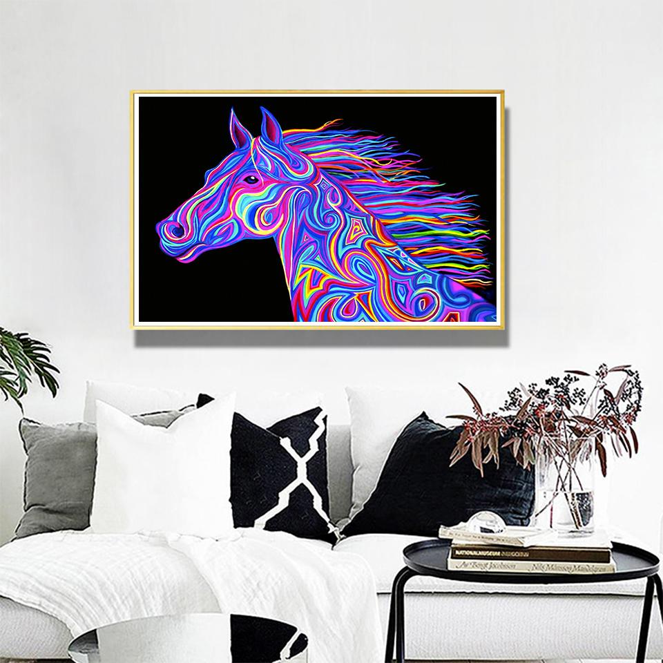 5D-Runddiamantgemälde mit Tierdiamantstickerei „;Pferd"; Strass-Mosaik-Bild, Kreuzstich-Set, DIY-Heimdekoration, Geschenk