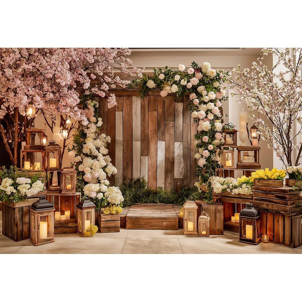Spring Flower Wooden Arches Theme Party Banner Photography Background Children's Birthday Party Decoration Photography Backdrop