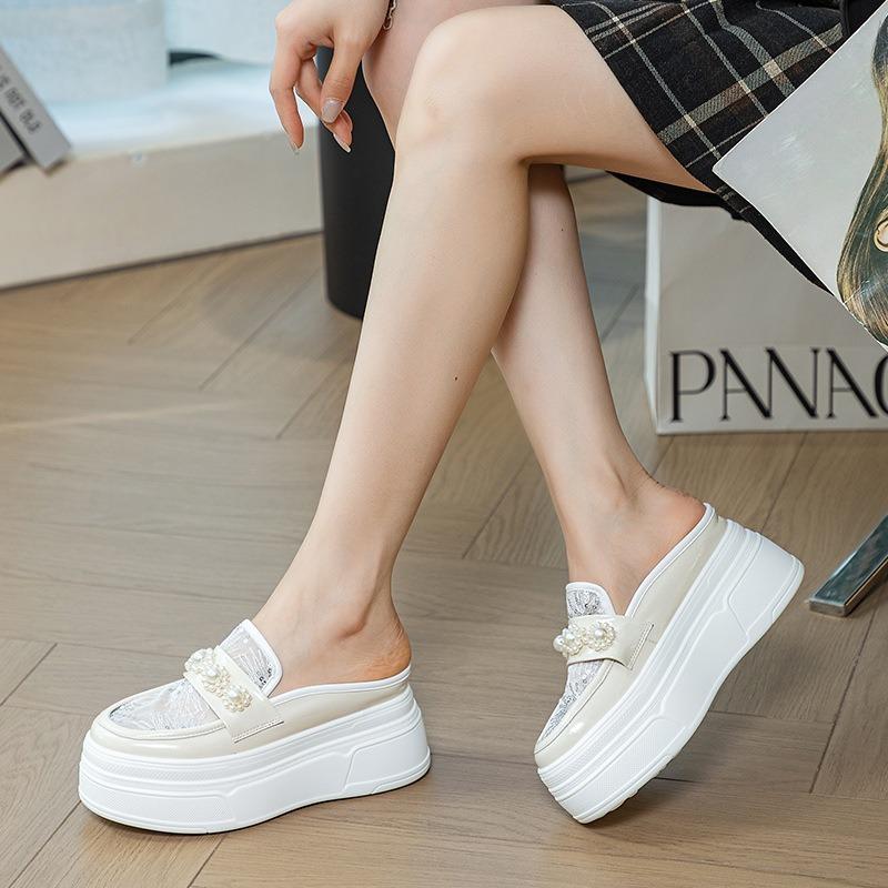 Móda 8,5cm Vzdušná síťovina Syntetická lakovaná kůže Platforma Klínek Pantofle Dámská módní sandál Robustní tenisky ŘÍMSKÉ Lodičky Letní obuv