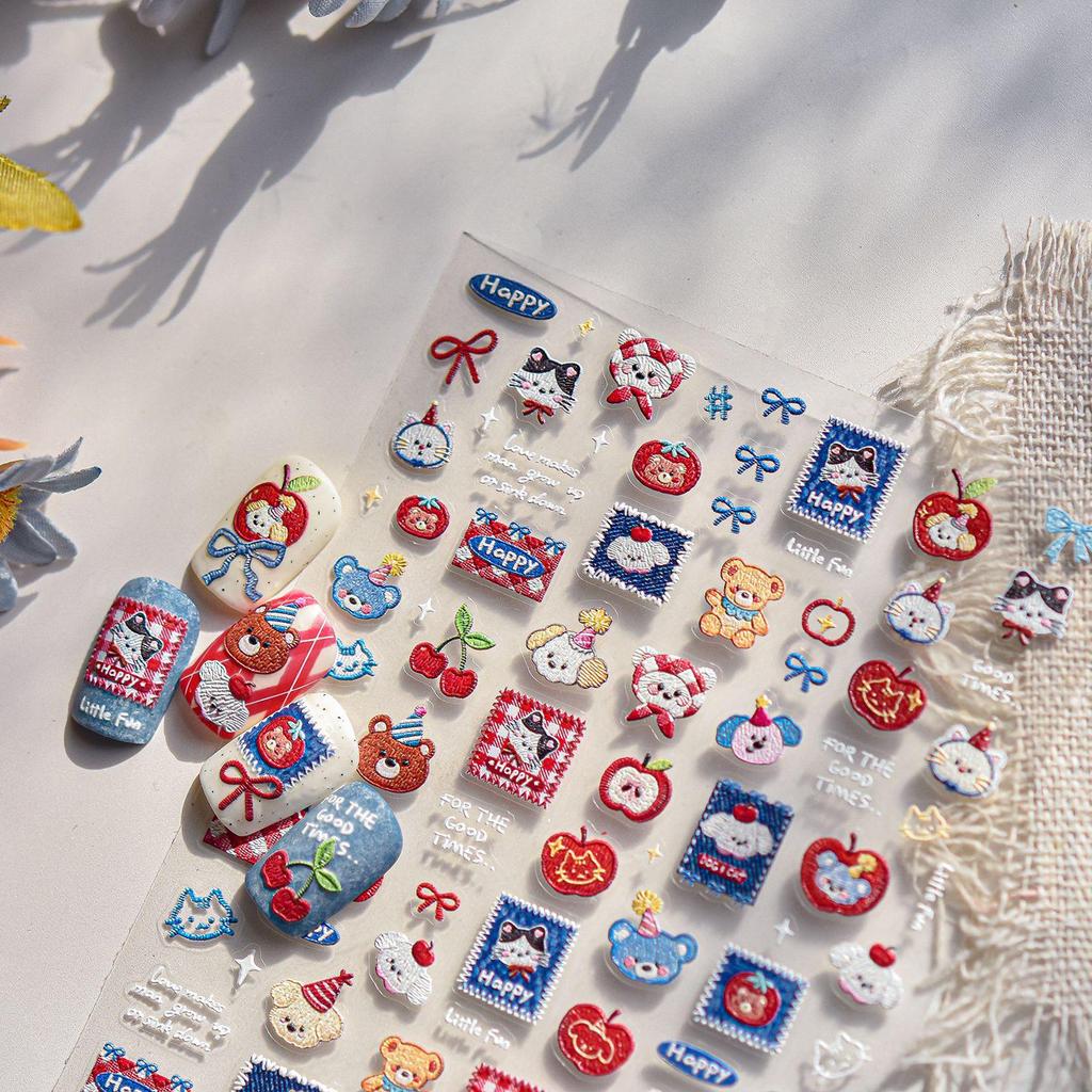 Tomoni Cute Cartoon Bear Embossed Nail Art Stickers