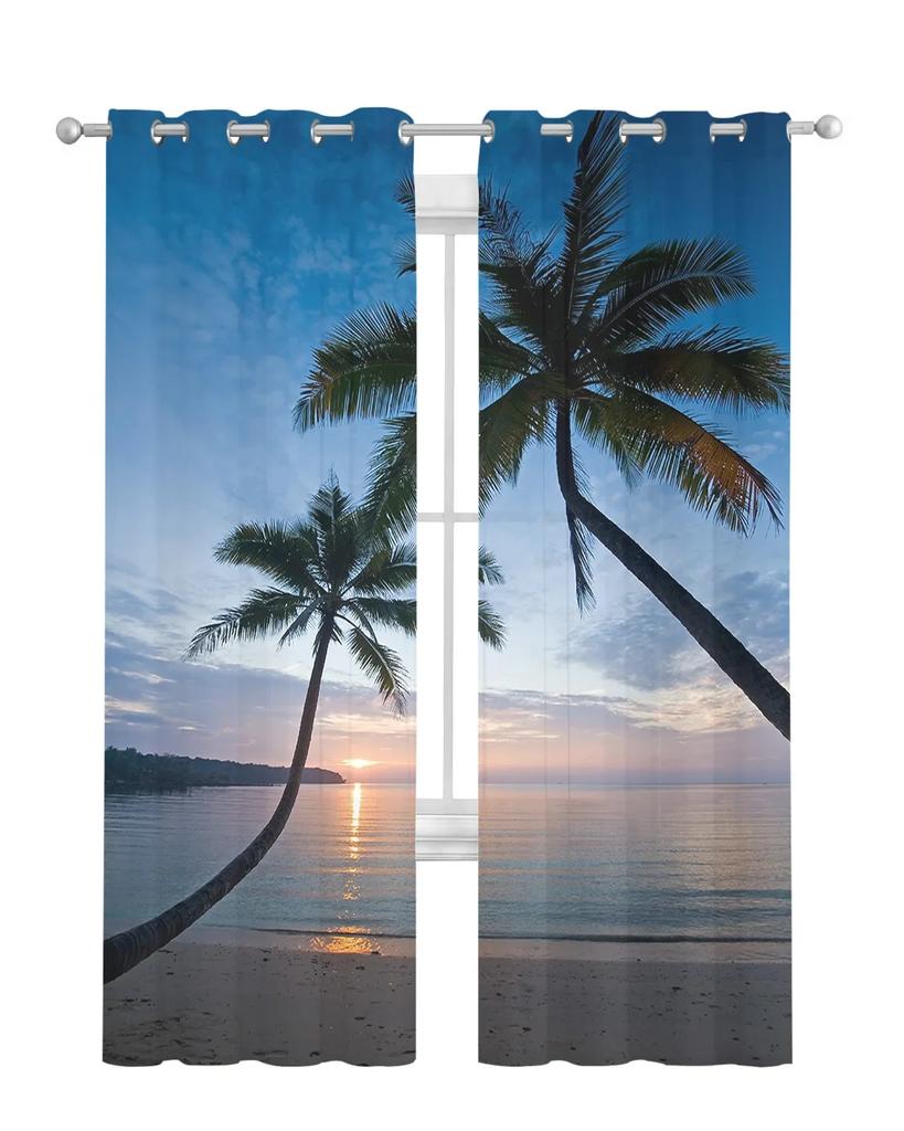 Strand Sonnenuntergang Ozean Landschaft Gardinen Wohnzimmer Fenster Tüll Vorhänge für Schlafzimmer Küche Home Dekoration Voile Vorhänge