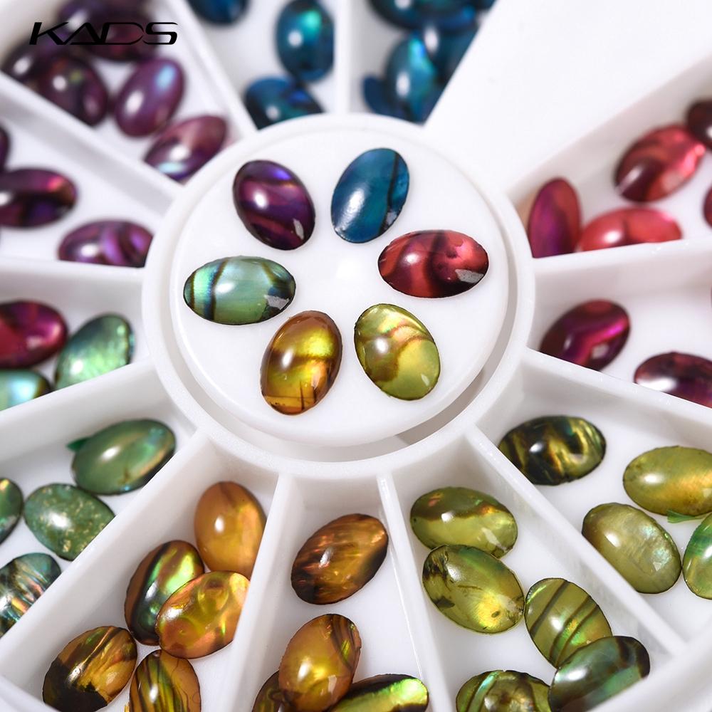 kads 48pcs/set 6 Colors Oval Shape Abalone Natural Shell Unique 3D DIY Design Handcrafts Salon Acrylic UV Gel Tip Decor Manicure