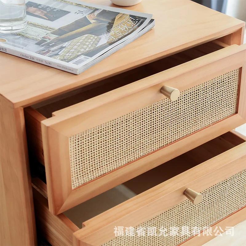 Japanese Nightstands Solid Wood Bedside Table Rattan Low Cabinet Corner Bedroom Drawers Apartment Locker Magazine Bookcase