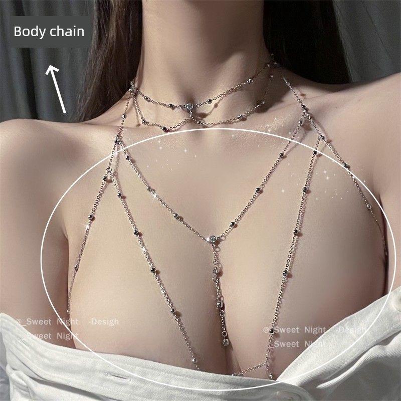 

Украшение на грудь Ожерелье Чистое Желание Сексуальное Ожерелье Женская Цепочка на Ключицу Цепочки для Тела Ins Универсальная Цепочка Сексуальные Причудливые Аксессуары Silver Body Chain]
