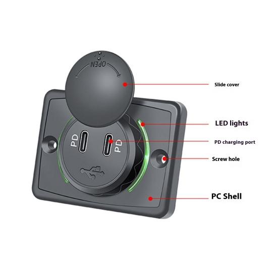 Dual Port PD Car Charger 30W USB Charger for Phones Tablets 12V-24V Wall Mount USB Charging Station for RV Boat SUV ATV