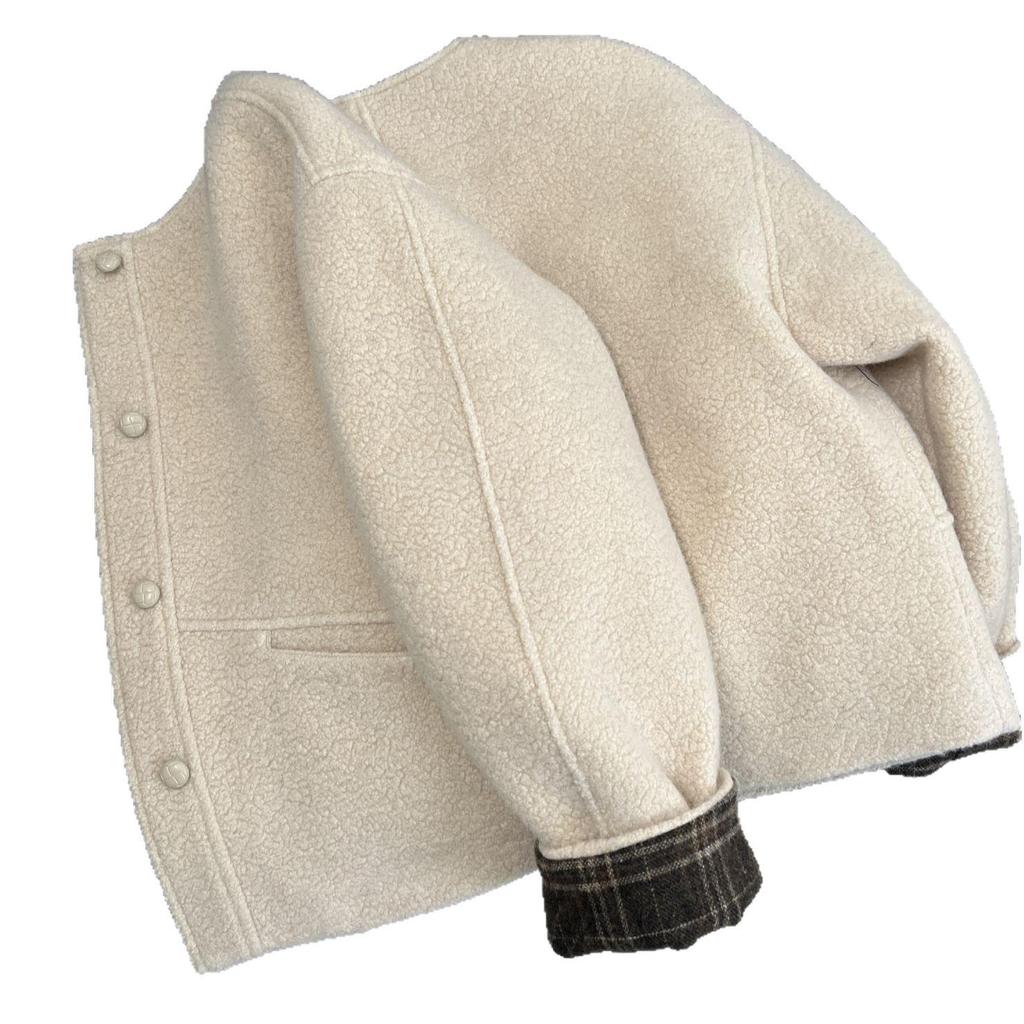 Down-Filled Thickened Woolen Coat with Long Sleeves - Winter Solid Color & Stylish Short Jacket