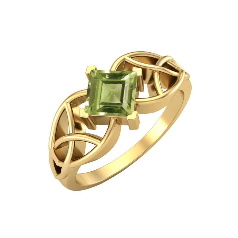 

5MM Square Peridot Gemstone 925 Sterling Silver Gold Plated Solitaire Celtic Women s Engagement Ring 8 жовтий