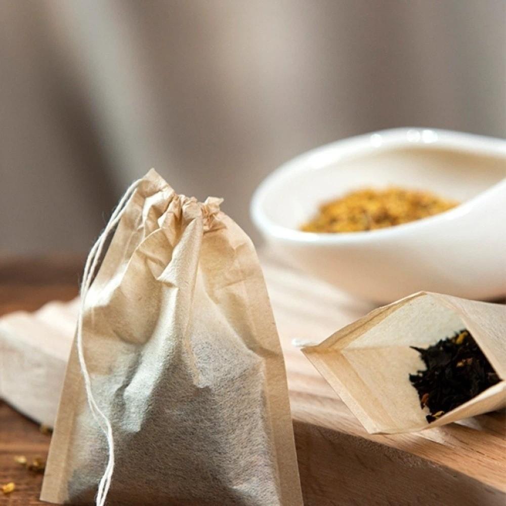 100 pieces/set Natural Filter Paper Tea Bag Multi Functional Empty Drawstring Teabags Household Spice Filters Sachet Making