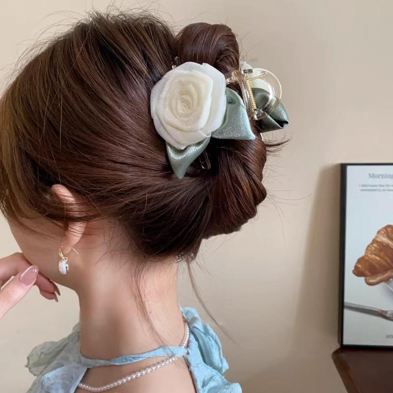 Sweet Versatile Mesh Flower Hair Clip For Woman Girls Elegant Temperament Rose Shark Clip Fashion Hair Accessories Gifts