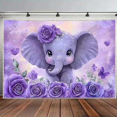 2D Purple Rose & Elephant Tapestry Newborn Photoshoot Background Cloth