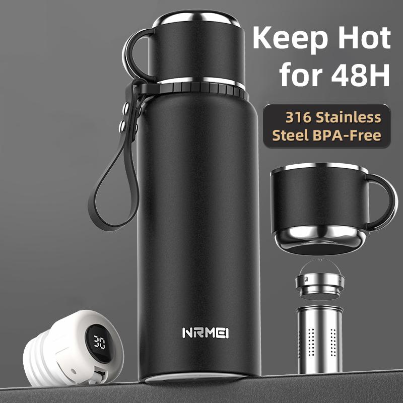 

Stanless Steel Thermos Bottle with Tea Filter,Temperature Display Bounce Cover Insulated Bottles Outdoor Portable Vacuum Flasks 800ML чёрный